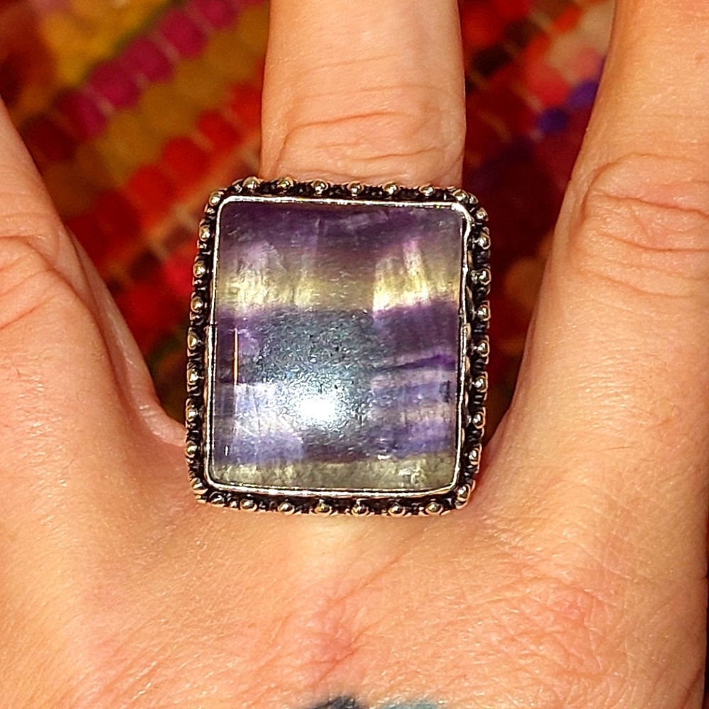 Large Square Purple Fluorite Ring